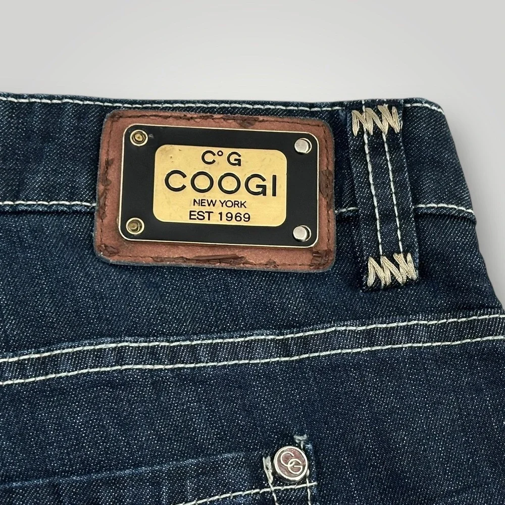 Coogi Jeans Womens 22 (44x33.5) Blue Dark Wash Straight High Rise Studded Denim